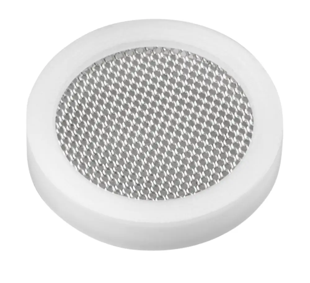 Oventrop Siebeinsatz mit metallischem feinmaschigem Filter in runder Form und weißem Kunststoffrand, geeignet für Thermostatventile.